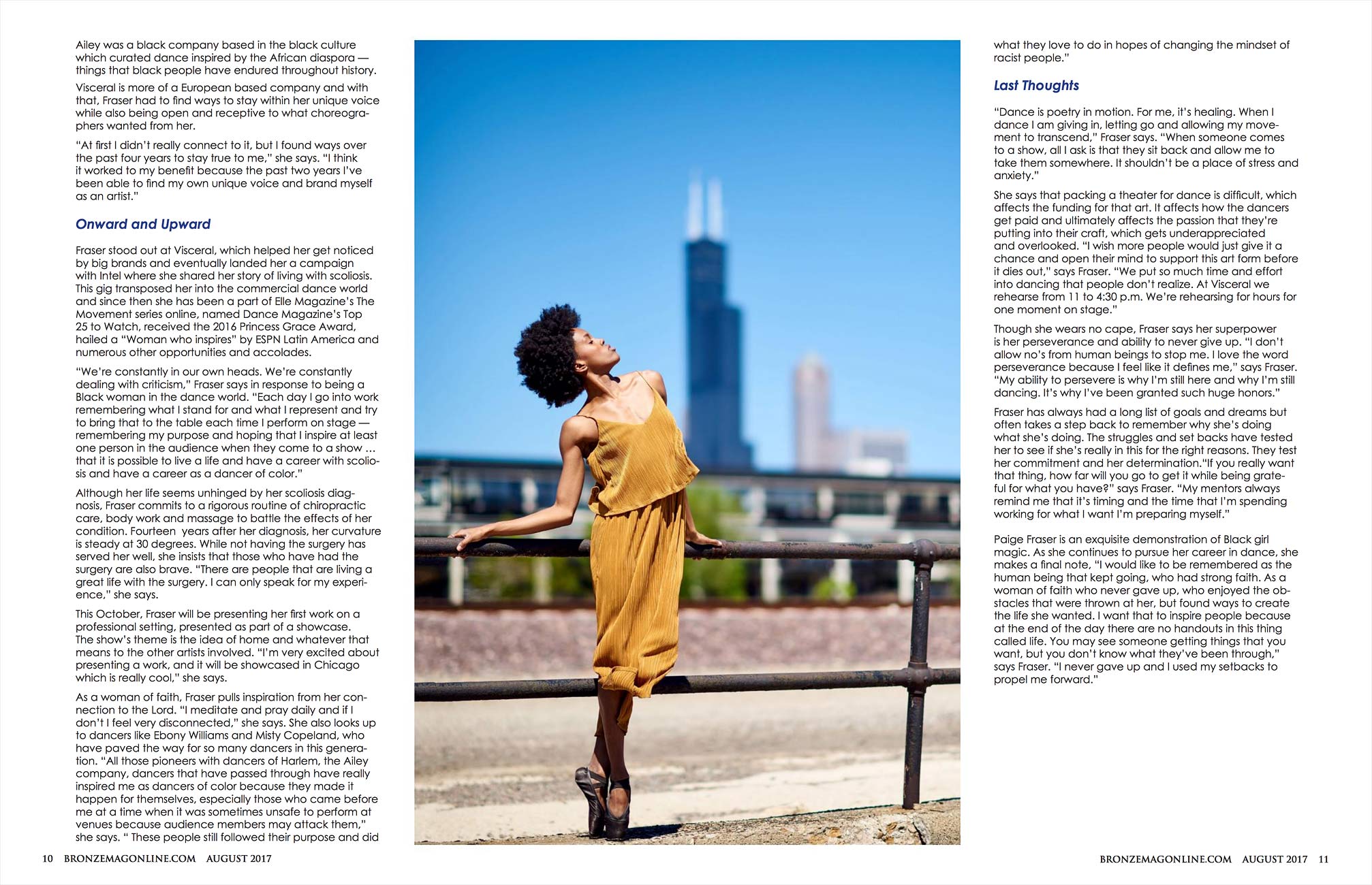 Bronze Magazine with dancer Paige Fraser with Chicago Skyline.