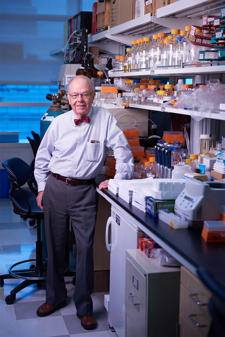 Portrait of research scientist in laboratory located in St. Louis.