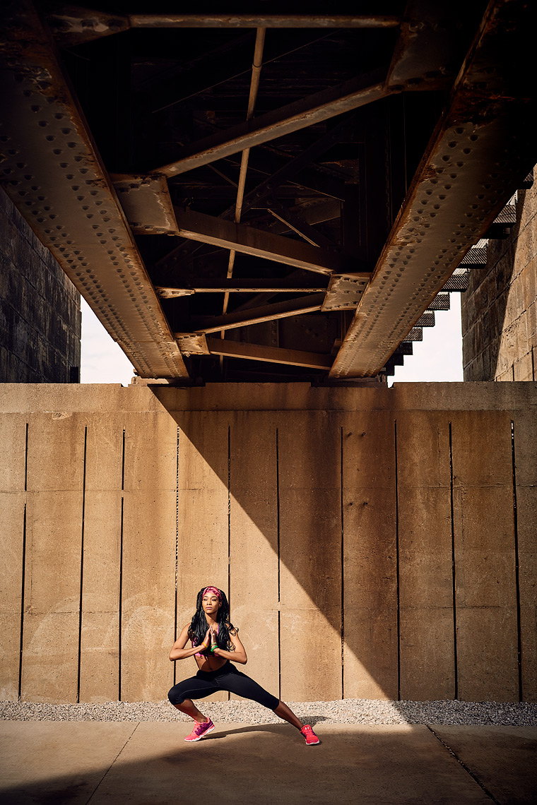 Performing a stretch in the city.